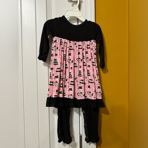 Kickee pants “tea time” bamboo dress with built in snap pants